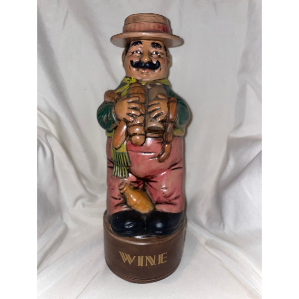 Vintage Ceramic Baker Wine Decanter Hand Painted Italian Figural Bottle 12"